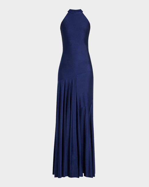 Chiara Boni La Petite Robe Women's Blue Asymmetric Draped Jersey Halter Gown