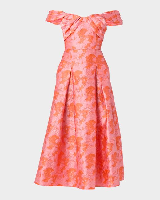 Shoshanna Tropez Off-Shoulder Floral Jacquard Midi Dress Da Women Di Colore Rosa