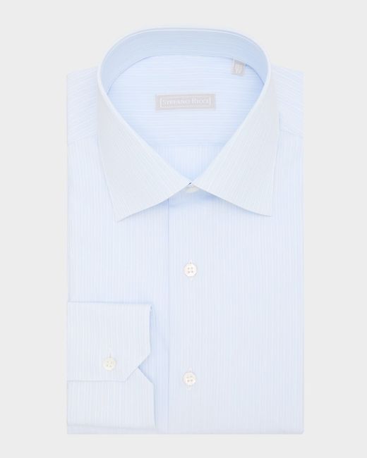 Stefano Ricci  Blue Mens Multi-Stripe Point Collar Dress Shirt
