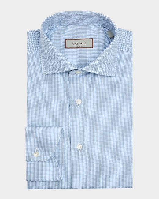 Canali Men's Blue Micro-Houndstooth Dress Shirt