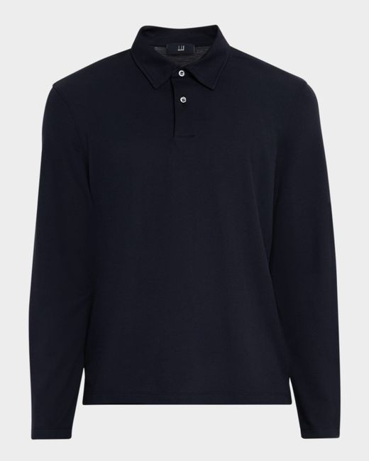 Dunhill Men's Dark Blue And Silk Long-Sleeve Polo Shirt