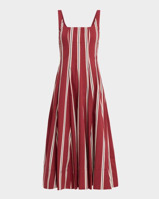 Staud Women's Red Wells Striped Poplin Midi Dress