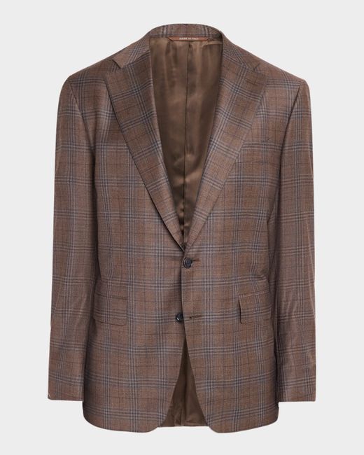 Canali Men's Brown Plaid Single-Breasted Blazer