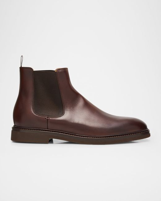 Brunello Cucinelli Men's Brown Waxed Calfskin Chelsea Boots