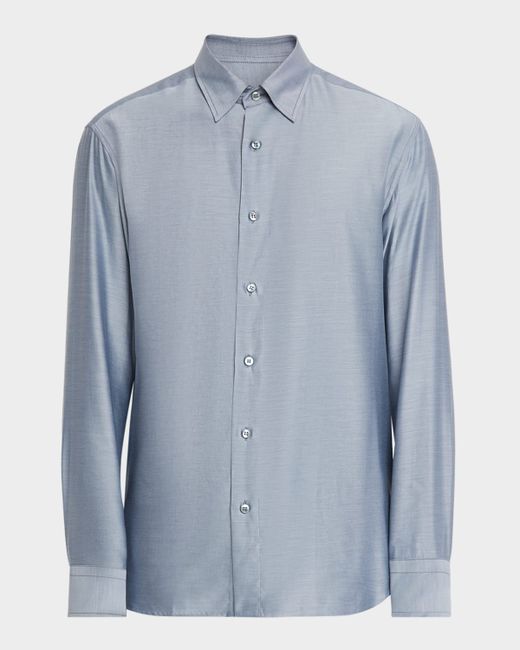Brioni Twill Classic-Fit Sport Shirt Da Men Di Colore Blu