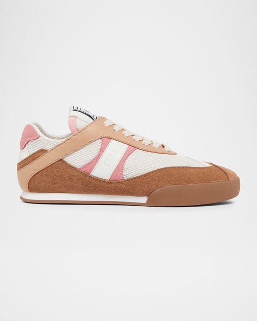Chloé Women's Pink Kick Mixed Leather Retro Low-Top Sneakers