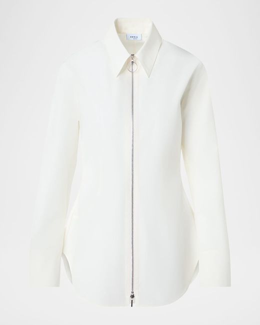 Akris Punto Zip-Front Poplin Collared Shirt Da Women Di Colore Beige