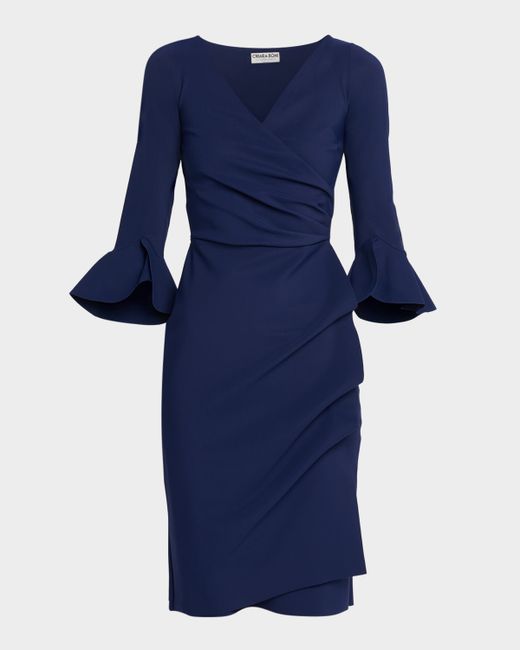 Chiara Boni La Petite Robe Triana Bell-Sleeve Ruffle Bodycon Dress Da Women Di Colore Blu