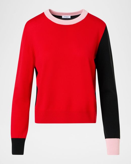Akris Punto Women's Red Colorblocked Wool Crewneck Sweater