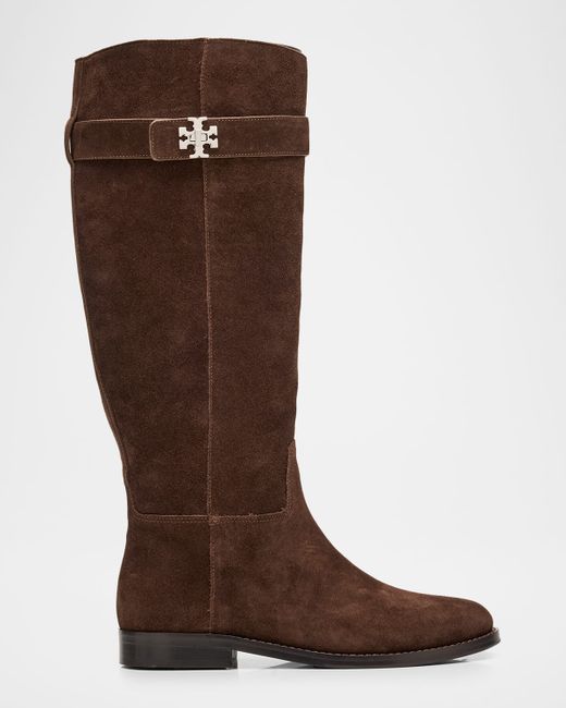 Tory Burch Women's Brown Turnlock Suede Knee-High Riding Boots
