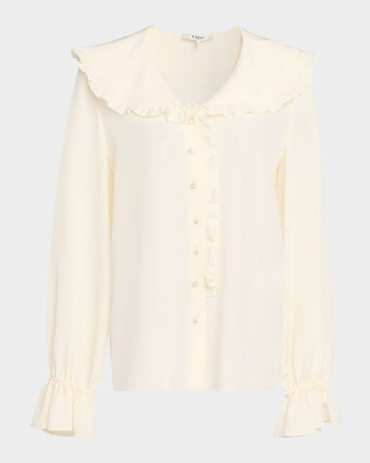 Chloé Women's  Bertha-Collar Ruffle Button-Down Blouse