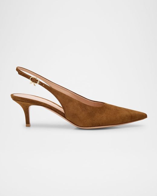 Gianvito Rossi Women's  Suede Kitten Slingback Pumps