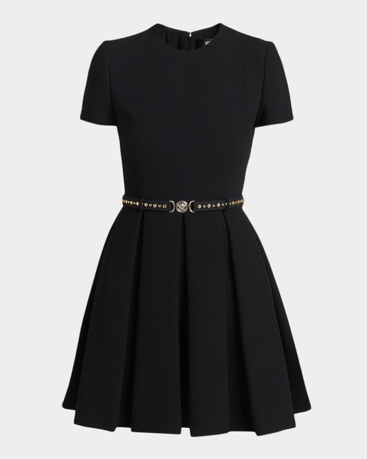 Versace Belted Short-Sleeve Mini Dress Da Women Di Colore Nero