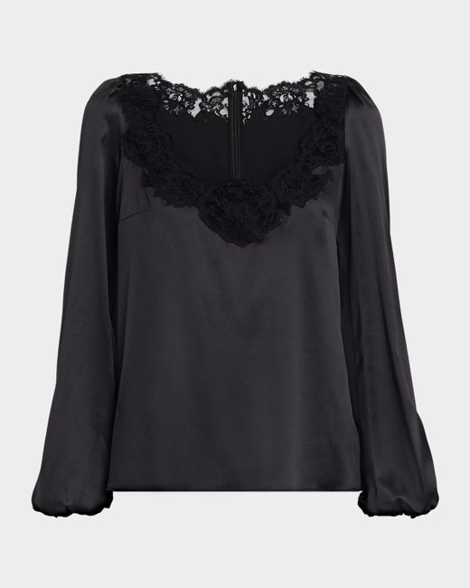 Dolce & Gabbana Lace-Trim Balloon-Sleeve Blouse Da Women Di Colore Nero