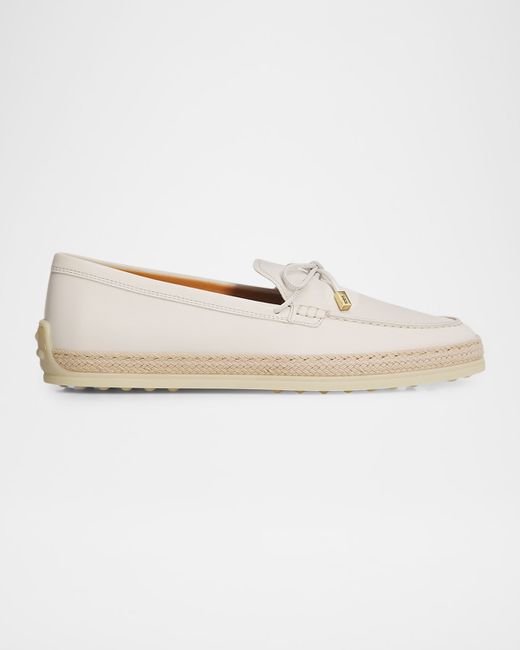 Tod & Apos;S Women's White Leather And Raffia Loafers
