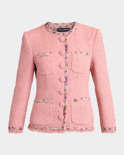Dolce & Gabbana Floral-Trim Boucle Single-Breasted Jacket Da Women Di Colore Rosa