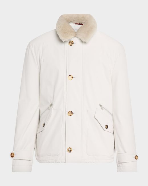 Brunello Cucinelli Men's  Bomber Jacket With Detachable Shearling Collar