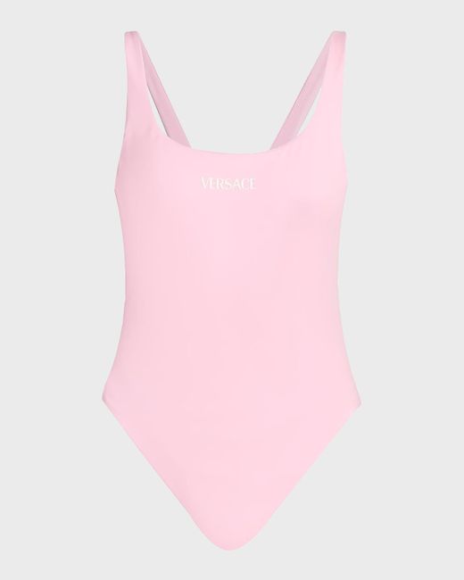 Versace  Pink Stamped Logo One-Piece Swimsuit