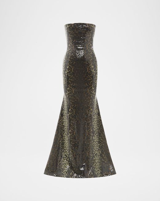 Alex Perry Women's  Strapless Leopard-Print Sequined Longline Trumpet Gown