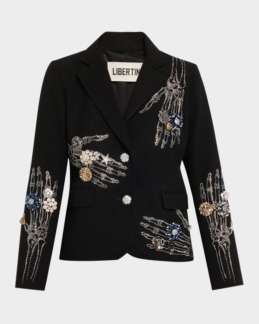 Libertine Buried Treasure Embellished Single-Breasted Short Blazer Da Women Di Colore Nero