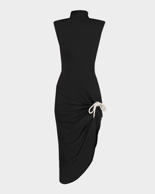 Area Crystal Knot Draped Midi Dress Da Women Di Colore Nero