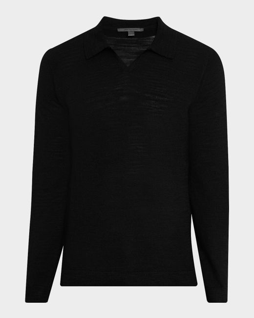 John Varvatos Luciano Slub Wool Knit Polo Shirt Da Men Di Colore Nero