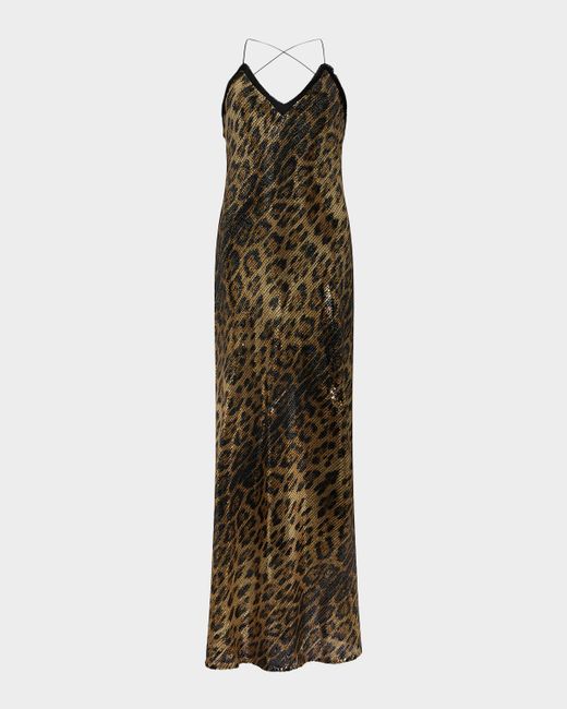 Roberto Cavalli Women's  Jaguar-Print Sequined Backless Maxi Slip Dress
