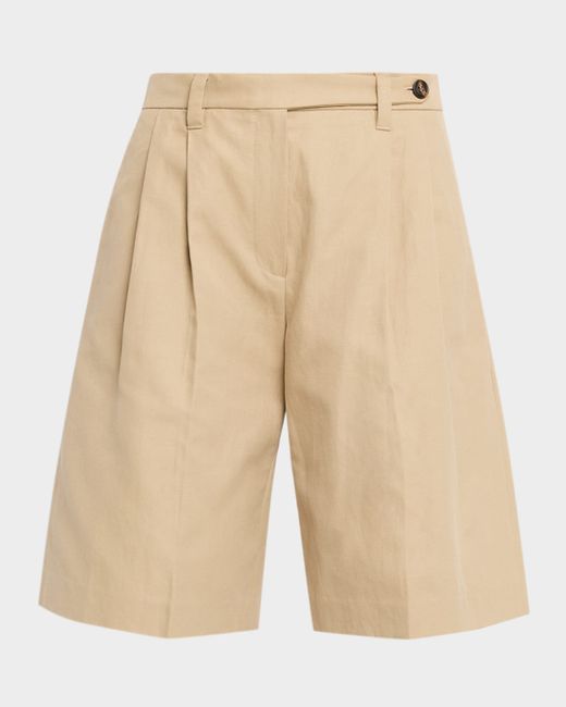 Brunello Cucinelli Pleated Linen Bull Bermuda Shorts Da Women Di Colore Beige