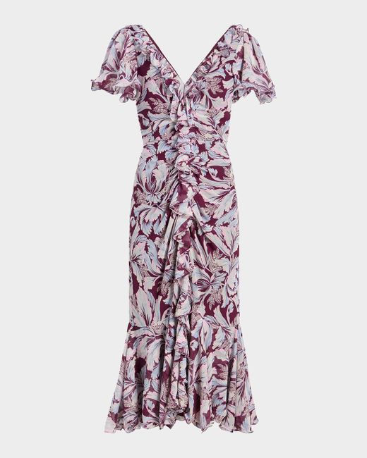 Cinq A Sept Women's Purple Clio Multi-Tulip Ruffled Midi Dress
