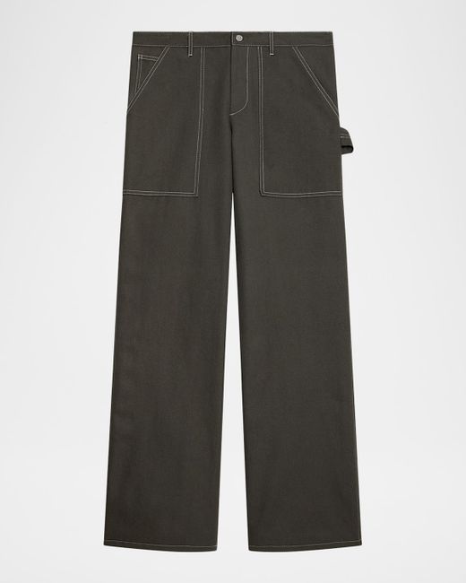 Helmut Lang Twill Straight-Leg Contrast Stitch Utility Pants Da Men Di Colore Grigio