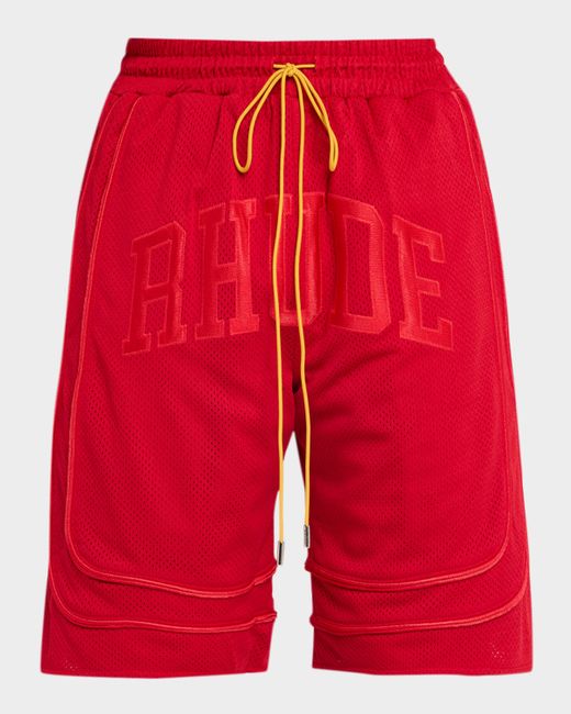 Rhude Men's Red Aposs Baggy Mesh Drawstring Shorts
