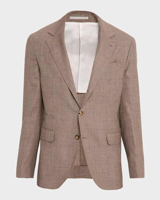 Brunello Cucinelli Men's  Silk And Linen Glen Plaid Suit Jacket
