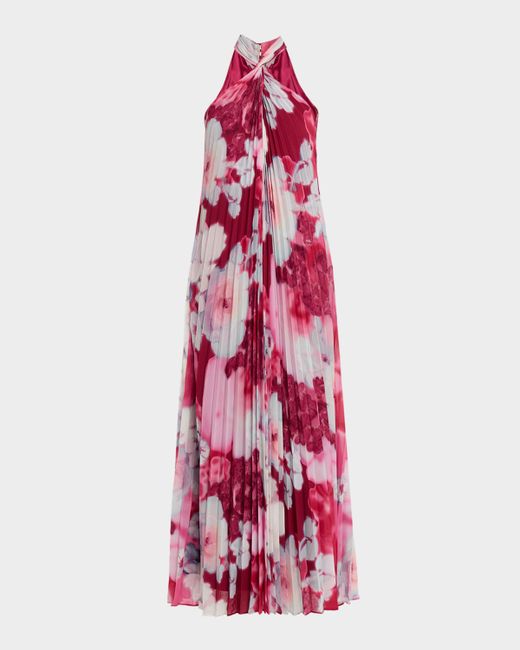 Ungaro Women's Floral Ira Pleated Print Halter Gown