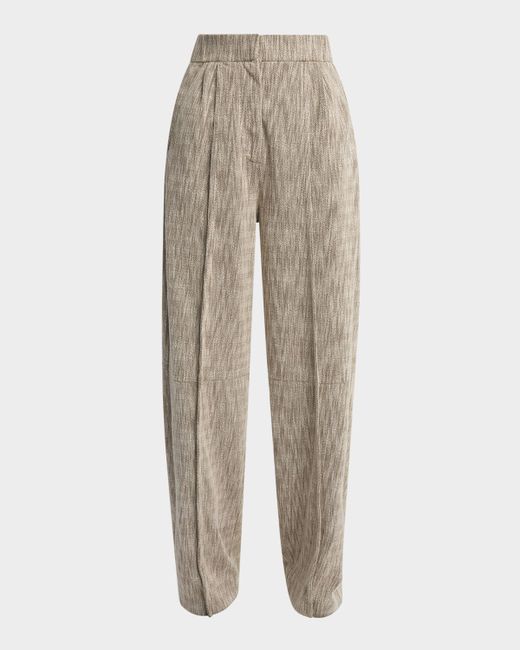 Giorgio Armani Women's Brown Pleated Jacquard Tapered-Leg Trousers