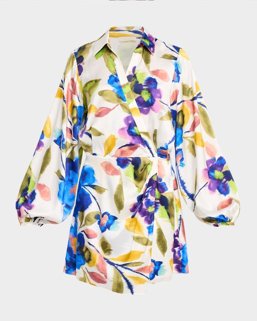 Ramy Brook Carolyn Floral Satin Mini Shirtdress Da Women Di Colore Bianco