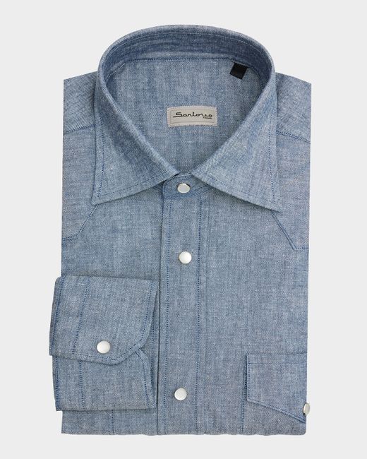 Sartorio Igor Chambray Classic Button-Down Shirt Da Men Di Colore Blu