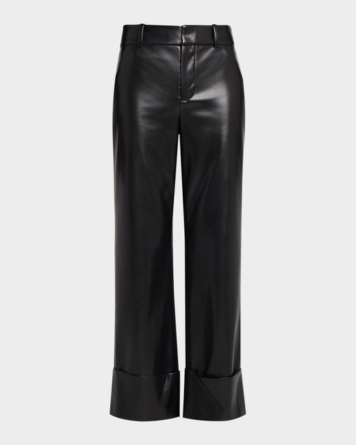 Alice + Olivia Women's Black Alexander Vegan Leather Cuffed Pants