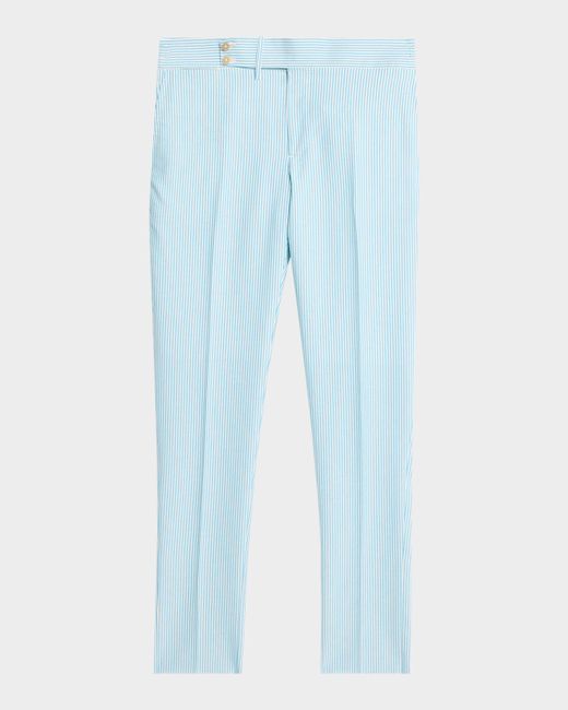 Isaia Pinstripe Seersucker Mid-Rise Straight-Leg Pants Da Men Di Colore Bianco