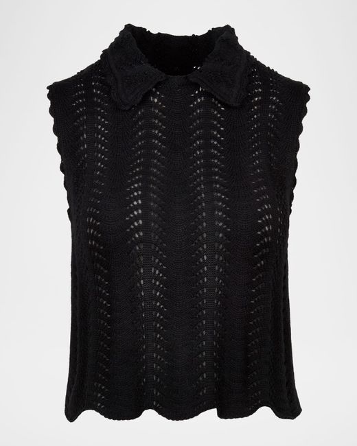Smythe  Black Club Collar Crochet Sleeveless Sweater