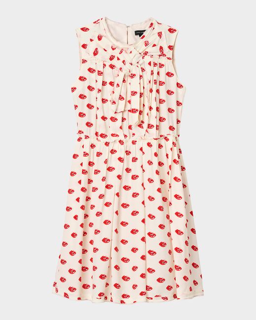 Marc Jacobs Lips Pleated Midi Dress Da Women Di Colore Bianco