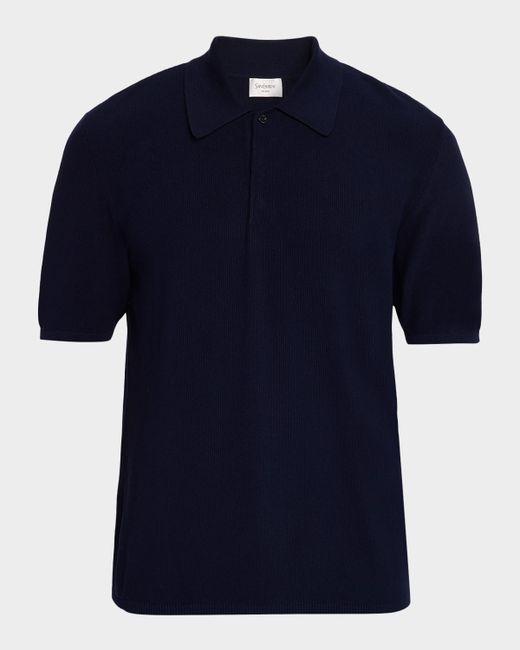 Saint Laurent Aposs Knit Short-Sleeve Polo Sweater Da Men Di Colore Blu