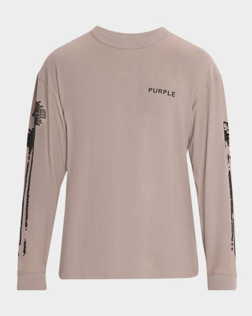 Purple Men's Gray Aposs Bead-Embellished Long-Sleeve Crewneck T-Shirt