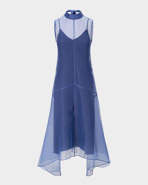 Staud Auden Organza High-Low Dress Da Women Di Colore Blu Scuro