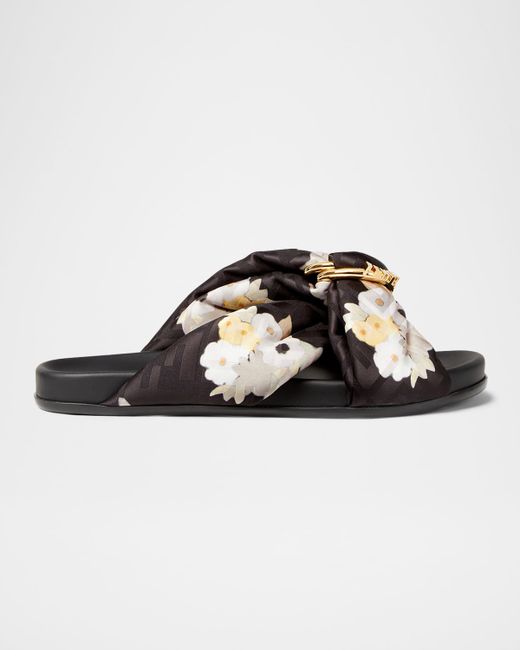 Fendi  Multicolor Feel Ff Satin Floral Slide Sandals