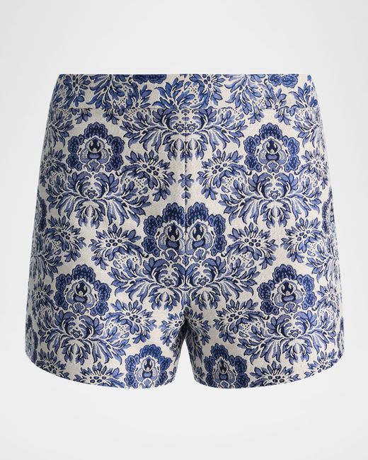 Alice + Olivia Women's White Hera Damask High-Rise Shorts