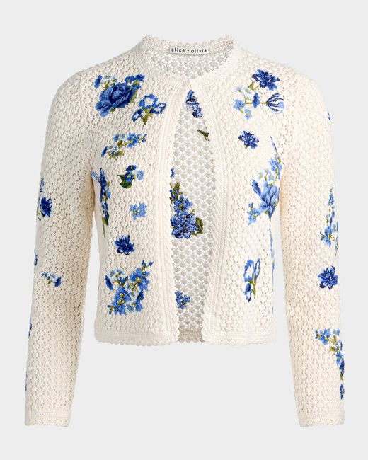Alice + Olivia Anderson Embroidered Crochet Cardigan Da Women Di Colore Floreale