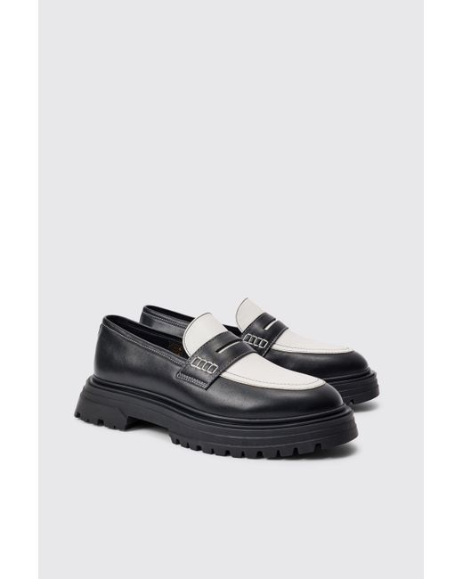 Boohooman Pu Slip On Contrast Chunky Loafer Da Men Di Colore Nero