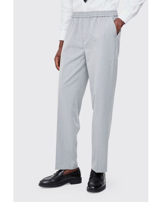 Boohooman Elastic Waist Straight Fit Tailored Trousers Da Men Di Colore Grigio