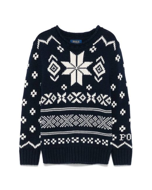 Polo Ralph Lauren Women's Blue Kids Snowflake Cotton-Blend Sweater