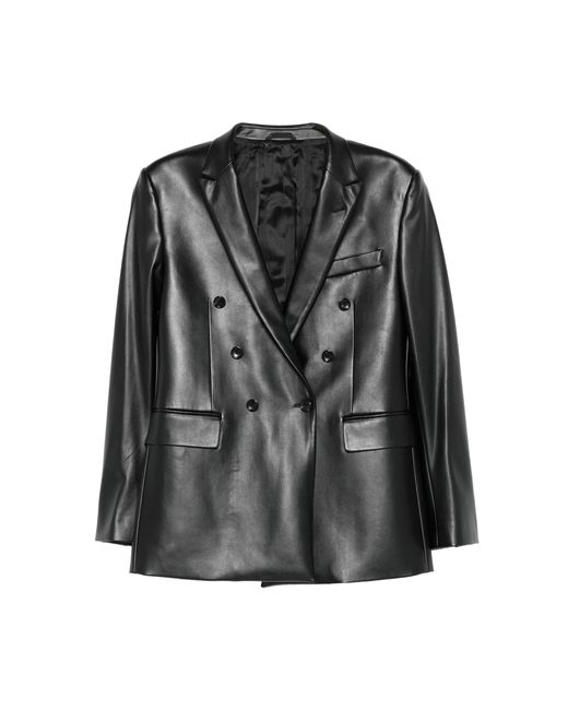 Reveres 1949 Double-Breasted Faux Leather Blazer Da Men Di Colore Nero